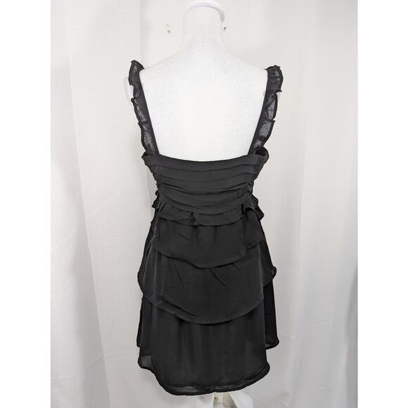 MNG! LUXE BLACK RUFFLED, LAYERED SILK LOOK (POLY) PARTY DRESS! FULLY LINED! SZ M - Picture 8 of 9
